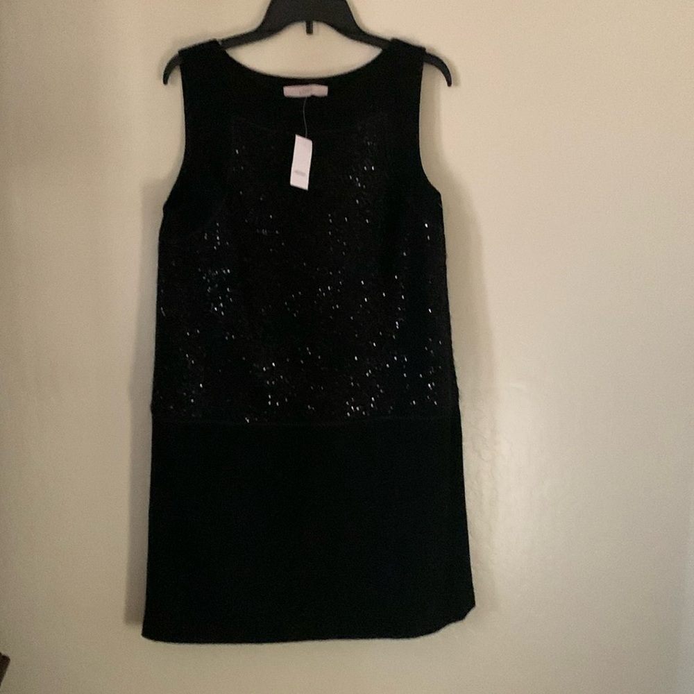 LOFT black sleeveless half cut shiny thick formal dress